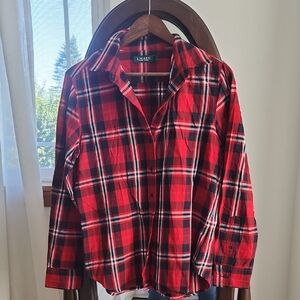 Lauren Ralph Lauren Red Black Plaid Flannel Grunge Cabincore Shirt